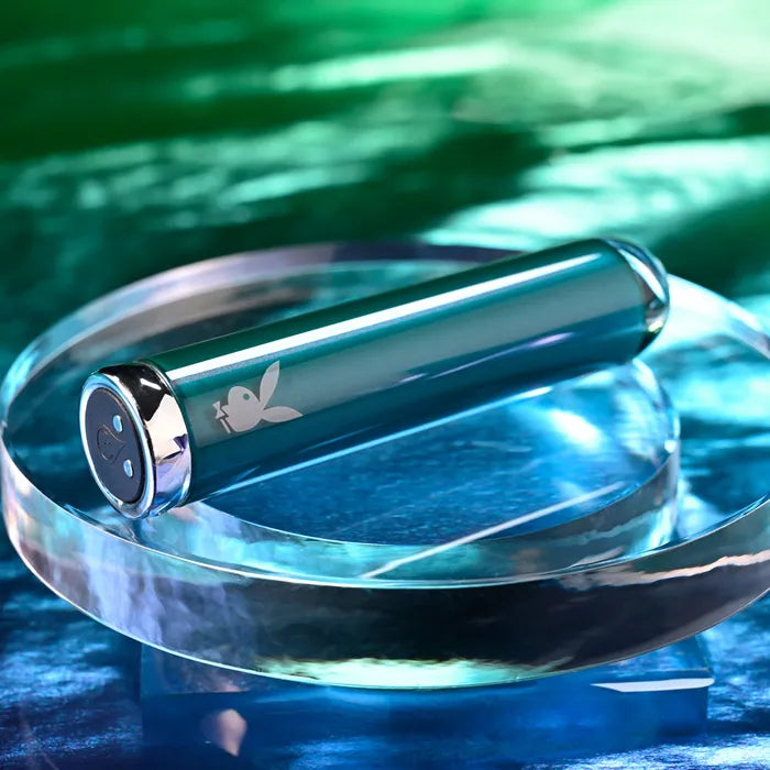 Playboy Pleasure EMERALD USB Rechargeable Glass Tipped Bullet Vibrator Blue Playboy Pleasure
