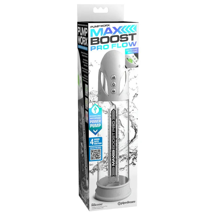 Pipedream Pump Worx Max Boost Pro Flow USB Rechargeable Waterproof Auto Penis Pump White / Clear Pipedream