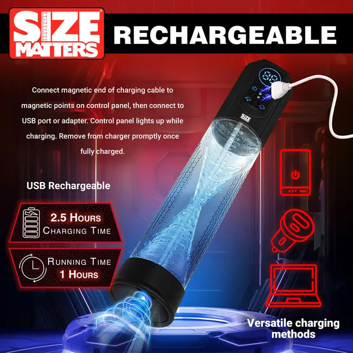 XR Brands Size Matters Sucking USB Rechargeable Penis Pump Clear XR Brands
