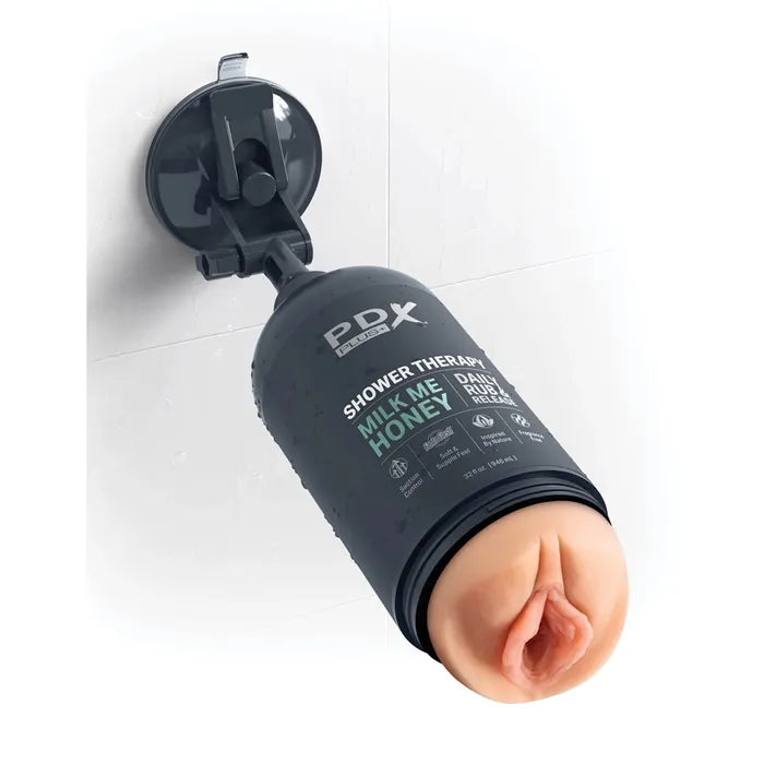 Pipedream PDX Plus Shower Therapy Milk Me Honey Discreet Vagina Stroker With Suction Base Flesh Pipedream