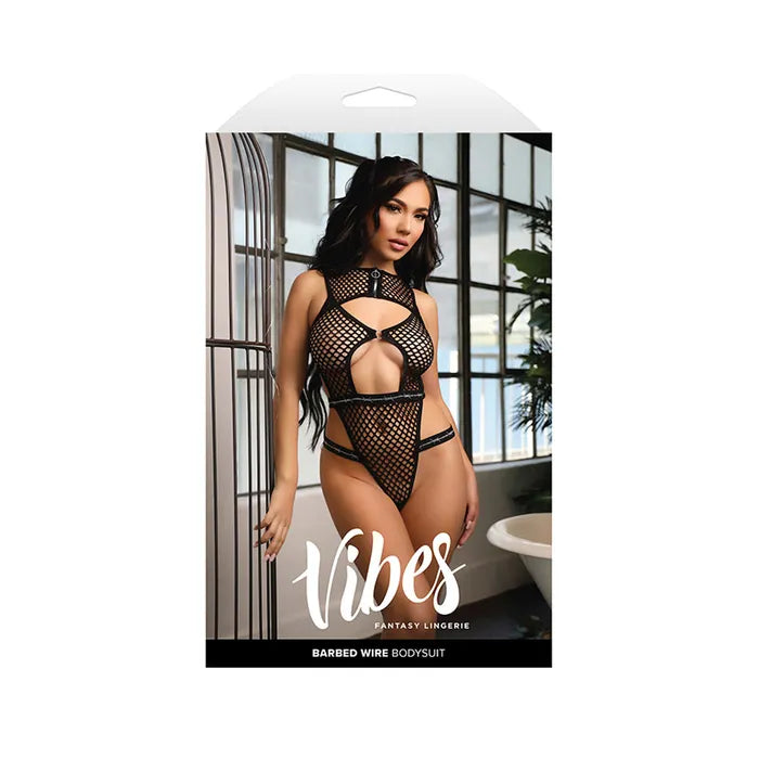 Fantasy Lingerie VIBES BARBED WIRE Net Bodysuit Black Fantasy Lingerie