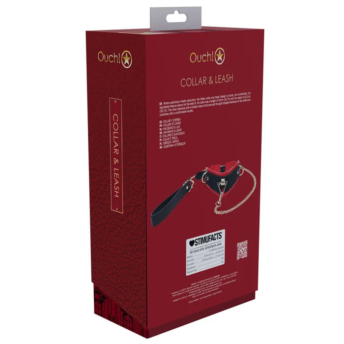 OUCH! Milan Collection Collar with Leash Restraint Black / Red Shots Toys