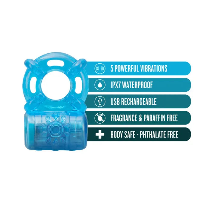 Blush Novelties Stay Hard Rechargeable 5 Function USB Rechargeable Vibrating Cock Ring Blush Novelties