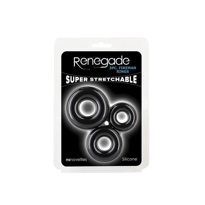 NS Novelties Renegade Fireman Cock Rings Set of 3 Sizes Black NS Novelties