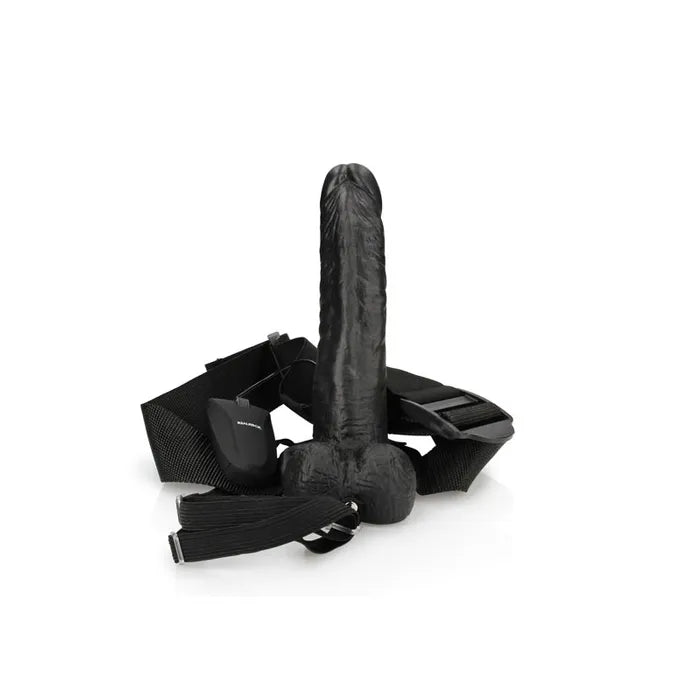 REALROCK Vibrating Hollow Strapon + Balls - 18cm Black - Black 18 cm Vibrating Hollow Strap-On Shots Toys