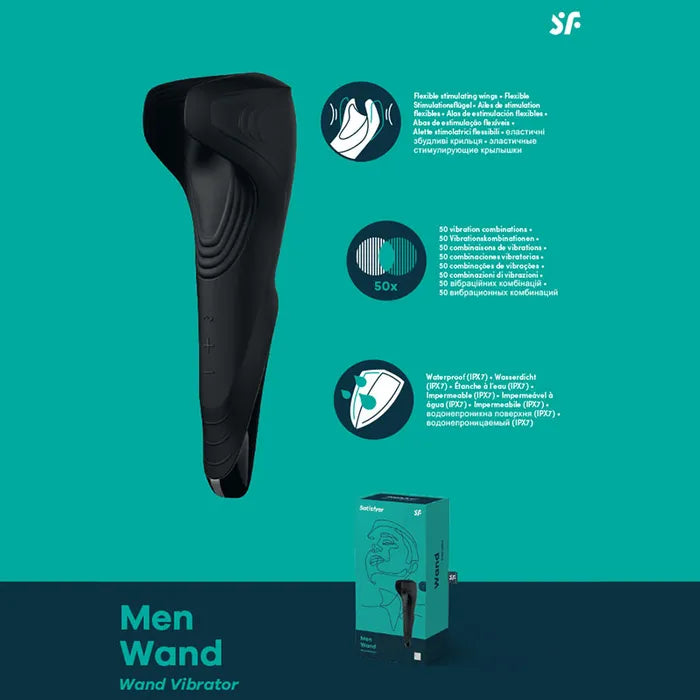 Satisfyer Men Wand USB Rechargeable Vibrating Masturbator Wand Black Satisfyer