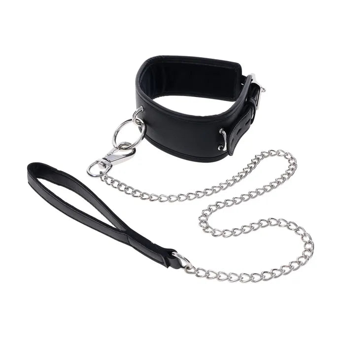 EDGE Collar & Leash Neck Restraint With Heavy Duty Metal Leash Black Sportsheets
