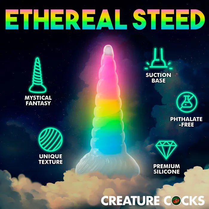 XR Brands Creature Cocks Uni Glow In Dark Unicorn Fantasy Dildo 19.5cm Rainbow XR Brands