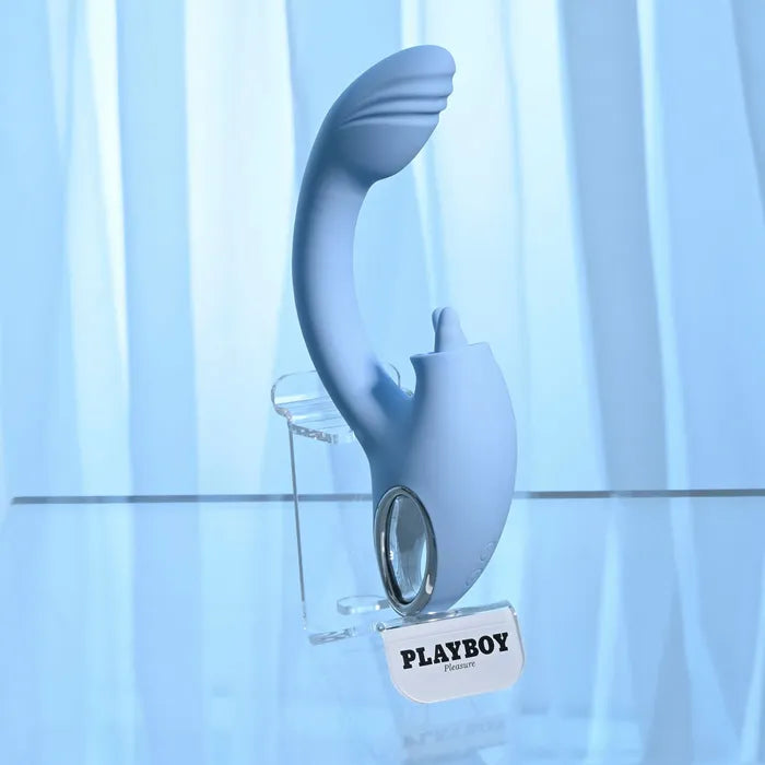 Playboy Pleasure SAPPHIRE SKY USB Rechargeable Vibrator With Double Tongue Stimulator Playboy Pleasure