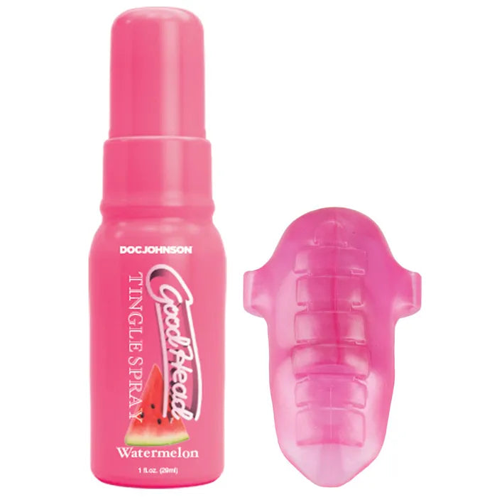 Doc Johnson GoodHead Pussy Pleasure Party Kit Watermelon GoodHead Tingle Spray & Vibrating Tongue Ring Doc Johnson