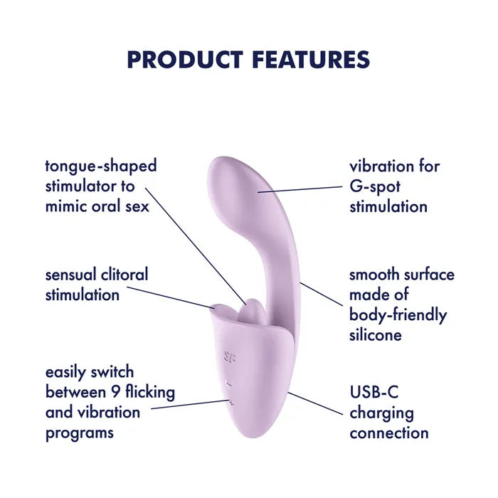 Satisfyer Tongue Expert USB Rechargeable Vibrator With Flicking Clit Stimulator 18cm Secondary image