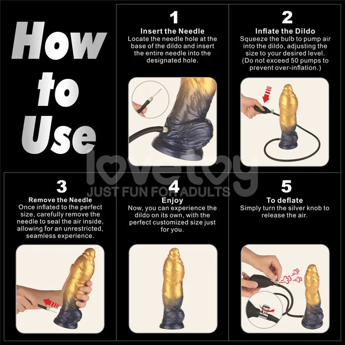 Lovetoy Aerosx Dual Density Inflatable Inflatable Fantasy Dildo 10 Inch Gold / Blue Lovetoy