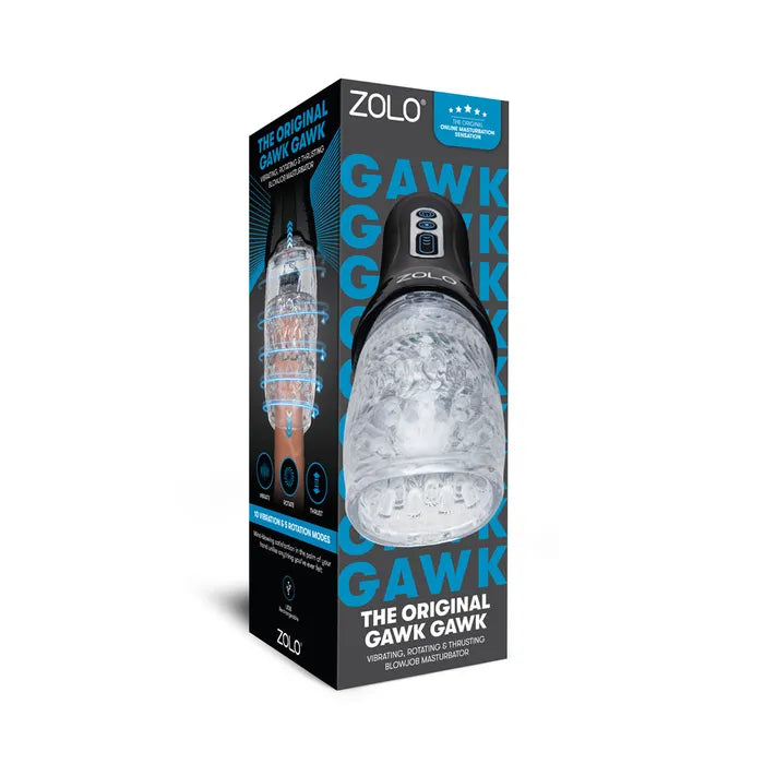 Zolo The Original Gawk Gawk USB Rechargeable Vibrating, Rotating & Thrusting Masturbator Clear