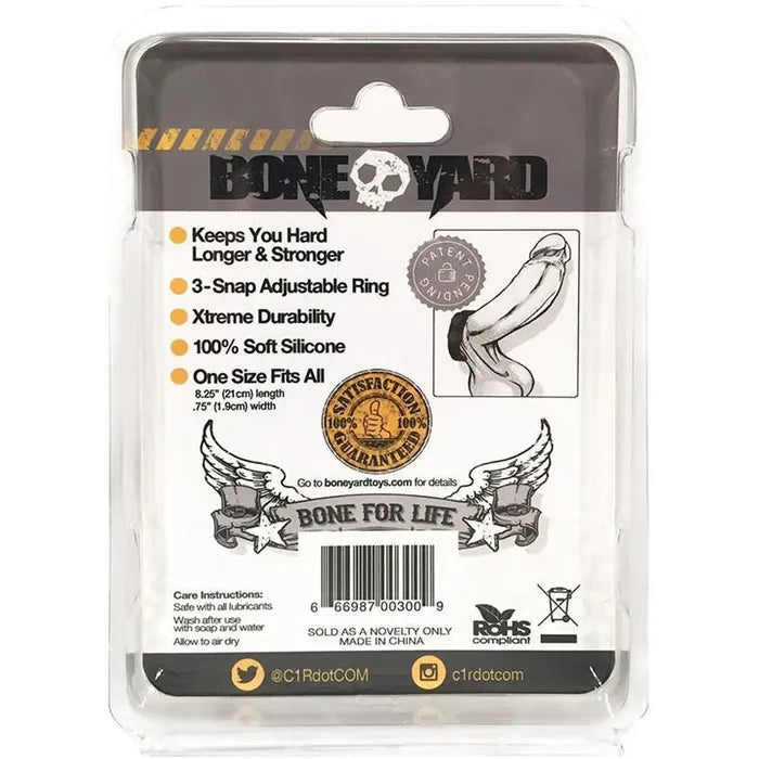 C1 Releasing Boneyard Silicone Cock Strap 3Snap Adjustable Cock Ring Black
