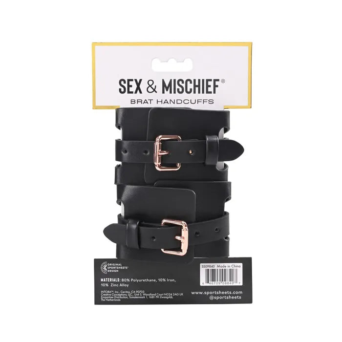 Sportsheets Sex & Mischief Brat Handcuffs Gold Restraints Black / Rose