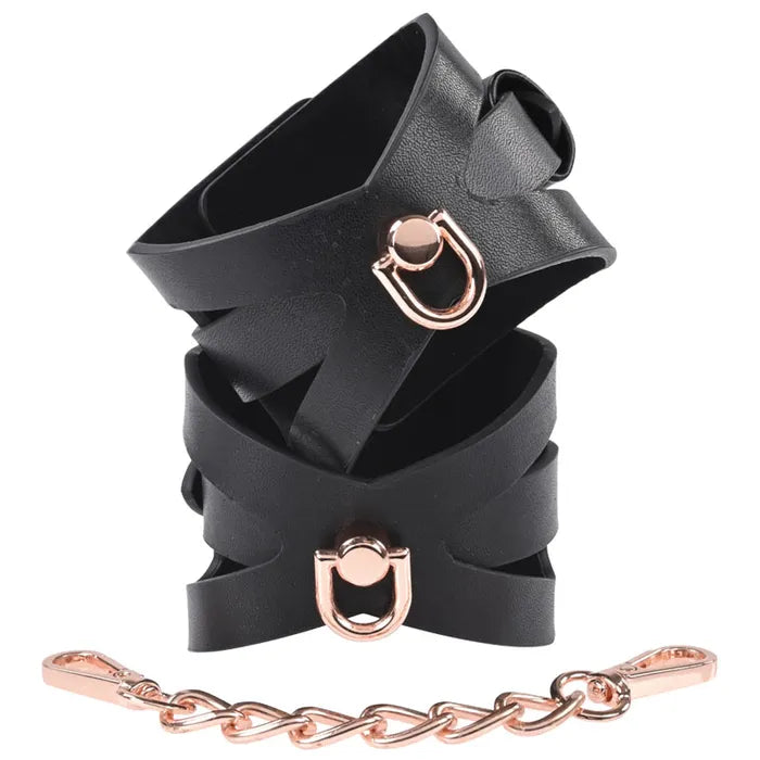 Sportsheets Sex & Mischief Brat Handcuffs Gold Restraints Black / Rose