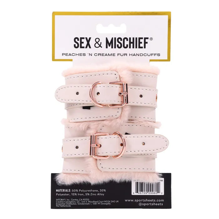 Sportsheets Sex & Mischief Peaches n CreaMe Fur Handcuffs Restraints Peach