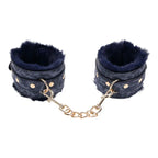 Sportsheets Sex & Mischief Cougar Fur Handcuffs Furry Restraints Navy Blue / Gold