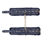 Sportsheets Sex & Mischief Cougar Fur Handcuffs Furry Restraints Navy Blue / Gold