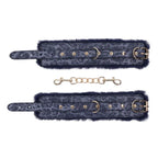 Sportsheets Sex & Mischief Cougar Fur Handcuffs Furry Restraints Navy Blue / Gold