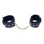 Sportsheets Sex & Mischief Cougar Fur Handcuffs Furry Restraints Navy Blue / Gold