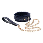 Sportsheets Sex & Mischief Cougar Fur Collar & Leash Furry Restraint Navy Blue / Gold