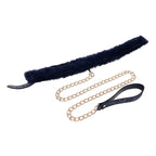 Sportsheets Sex & Mischief Cougar Fur Collar & Leash Furry Restraint Navy Blue / Gold