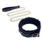 Sportsheets Sex & Mischief Cougar Fur Collar & Leash Furry Restraint Navy Blue / Gold
