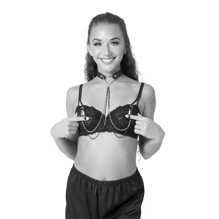 Sportsheets Sex & Mischief Amor Collar With Nipple Clamps Metal Restraints