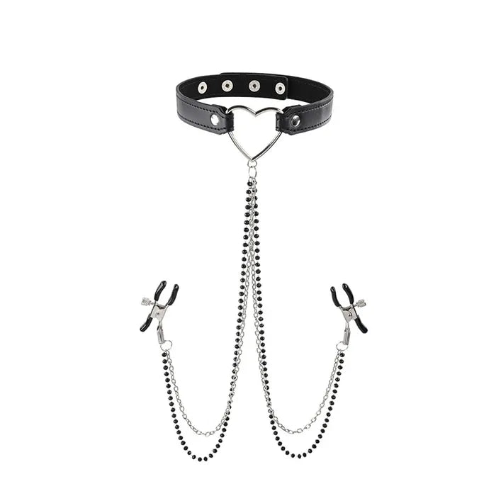 Sportsheets Sex & Mischief Amor Collar With Nipple Clamps Metal Restraints Main image