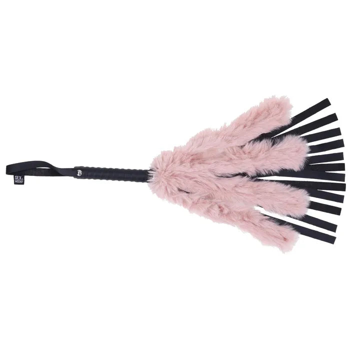 Sportsheets Sex & Mischief Brat Faux Fur Flogger Black Whip With Pink Faux Feather 50cm