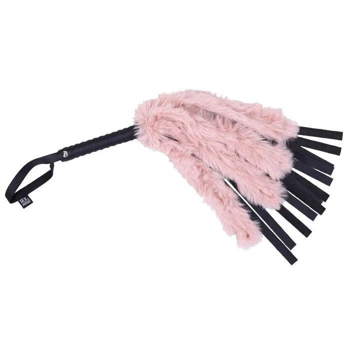 Sportsheets Sex & Mischief Brat Faux Fur Flogger Black Whip With Pink Faux Feather 50cm