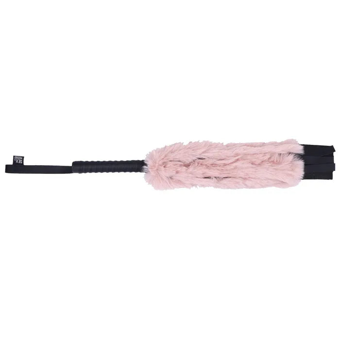 Sportsheets Sex & Mischief Brat Faux Fur Flogger Black Whip With Pink Faux Feather 50cm