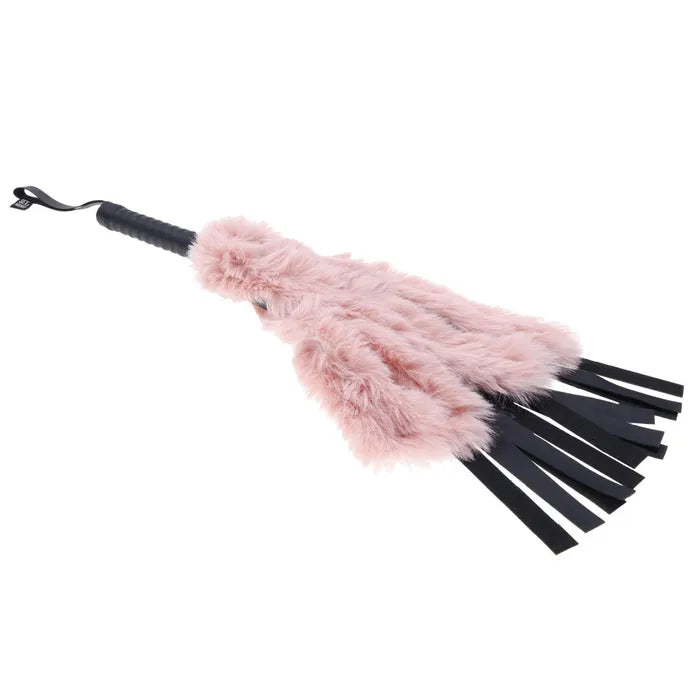 Sportsheets Sex & Mischief Brat Faux Fur Flogger Black Whip With Pink Faux Feather 50cm