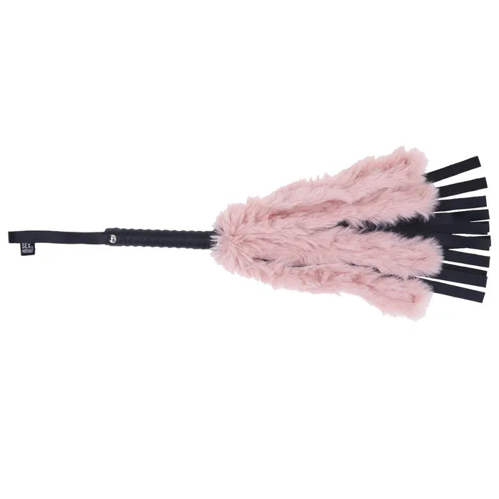 Sportsheets Sex & Mischief Brat Faux Fur Flogger Black Whip With Pink Faux Feather 50cm