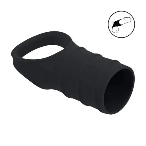 Shots Toys LEVELZ Silicone Cock Ring & Ribbed Sleeve Black Shots Toys