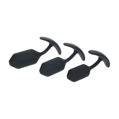 Shots Toys LEVELZ Silicone Weighted Anal Plug Training Set Of 3 Sizes Black Shots Toys