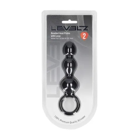 Shots Toys LEVELZ Beaded Silicone Anal Probe With Loop Black 15.3cm Shots Toys