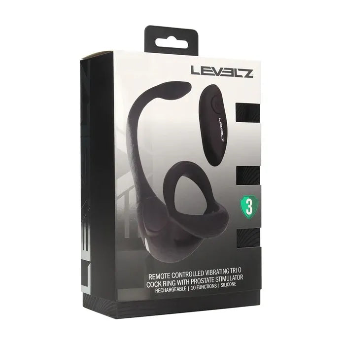 Shots Toys LEVELZ Remote Controlled Vibrating TriO Cock Ring With Prostate Stimulator Black Shots Toys