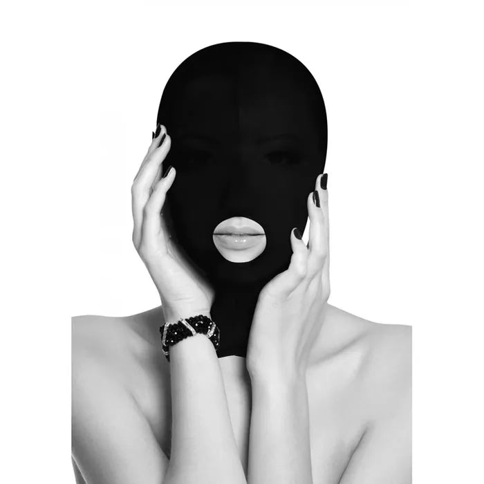 Shots Toys OUCH! Black & White Submission Mask Black Hood Mask