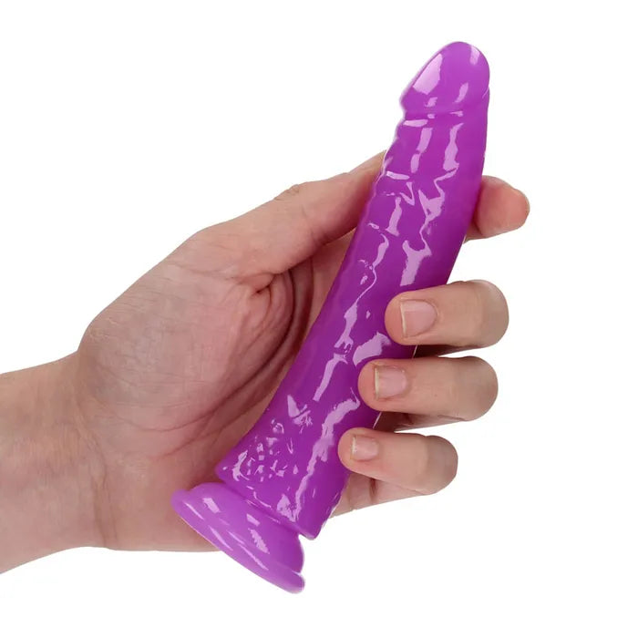 Shots Toys REALROCK Slim Glow In The Dark Dong 6 Inch Purple