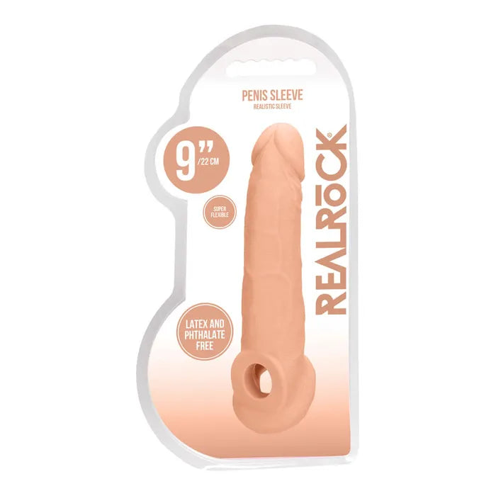 Shots Toys REALROCK Realistic Penis Extender Sleeve With Rings 9 Inch Flesh