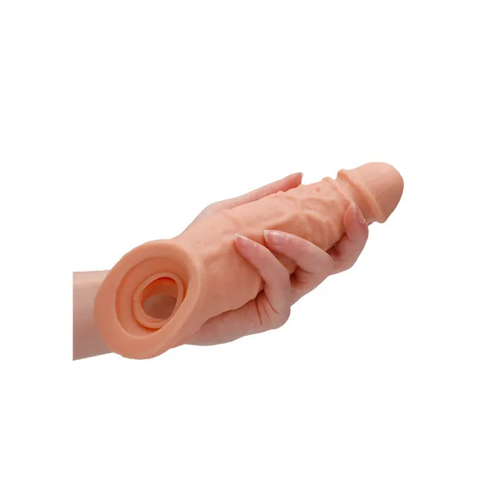 Shots Toys REALROCK Realistic Penis Extender Sleeve With Rings 9 Inch Flesh