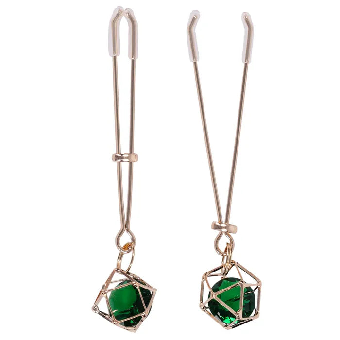 Sportsheets Sex & Mischief Indica Crystal Nipple Clips With Emerald Gems Sportsheets