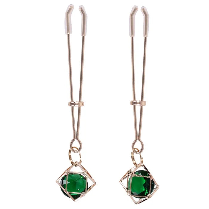 Sportsheets Sex & Mischief Indica Crystal Nipple Clips With Emerald Gems Sportsheets