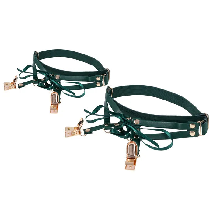 Sportsheets Sex & Mischief Indica Laced Up Garters Set Of 2 Green / Gold Sportsheets