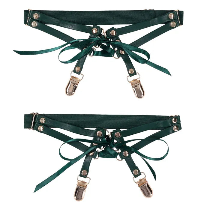 Sportsheets Sex & Mischief Indica Laced Up Garters Set Of 2 Green / Gold Sportsheets