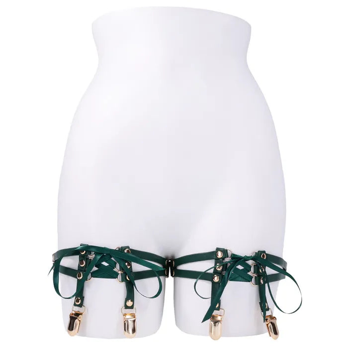 Sportsheets Sex & Mischief Indica Laced Up Garters Set Of 2 Green / Gold Sportsheets