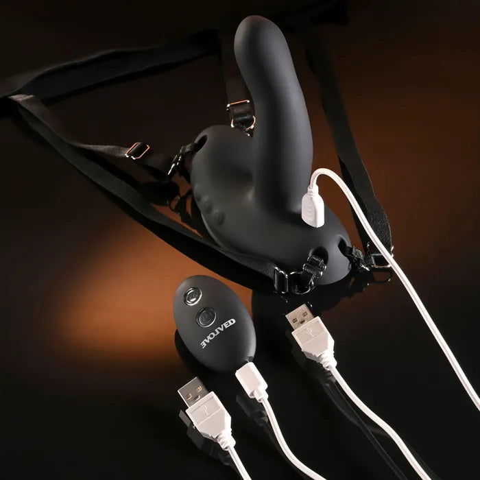 Evolved COME CLOSER USB Rechargeable Vibrating Strap On With Remote Black Evolved