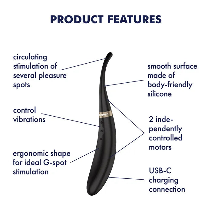Satisfyer Tip Tease Black USB Rechargeable Vibrator With Twirling Tip